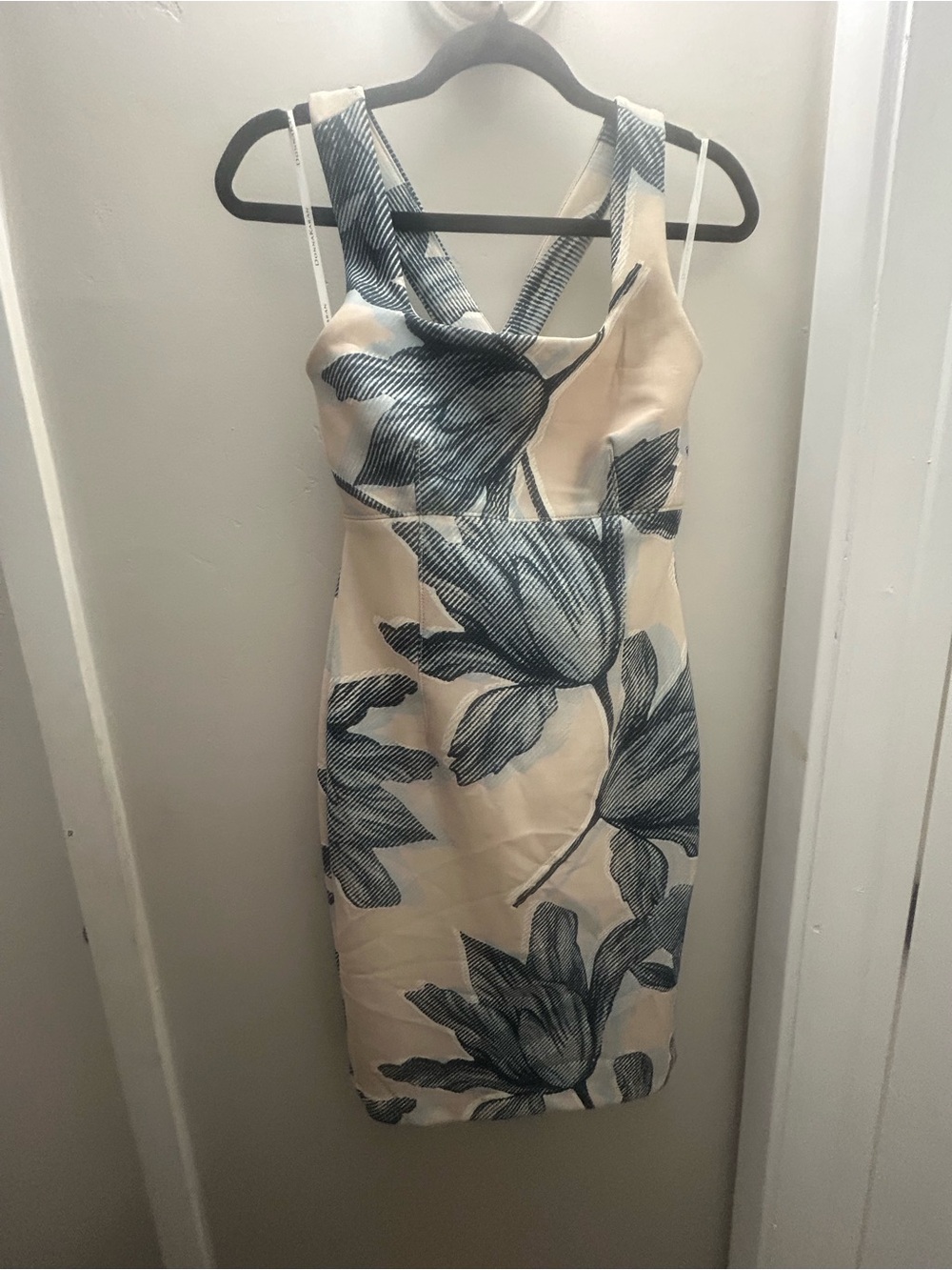 Donna Karan Cream Midi Dress with Blue Floral Print